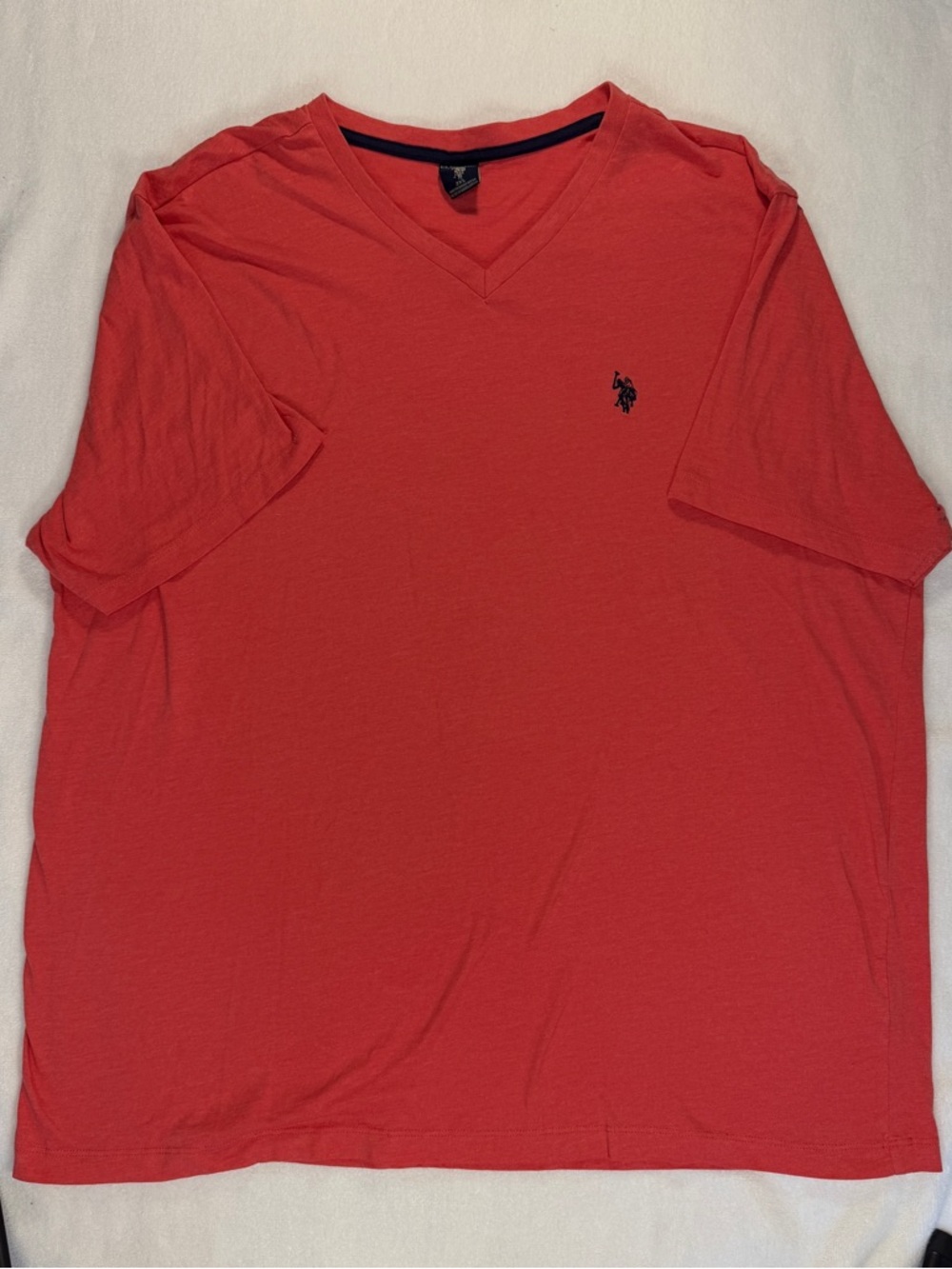 U.S. Polo Assn Coral V-Neck T-Shirt Men’s Red Coral Casual Logo Tee Size XXL